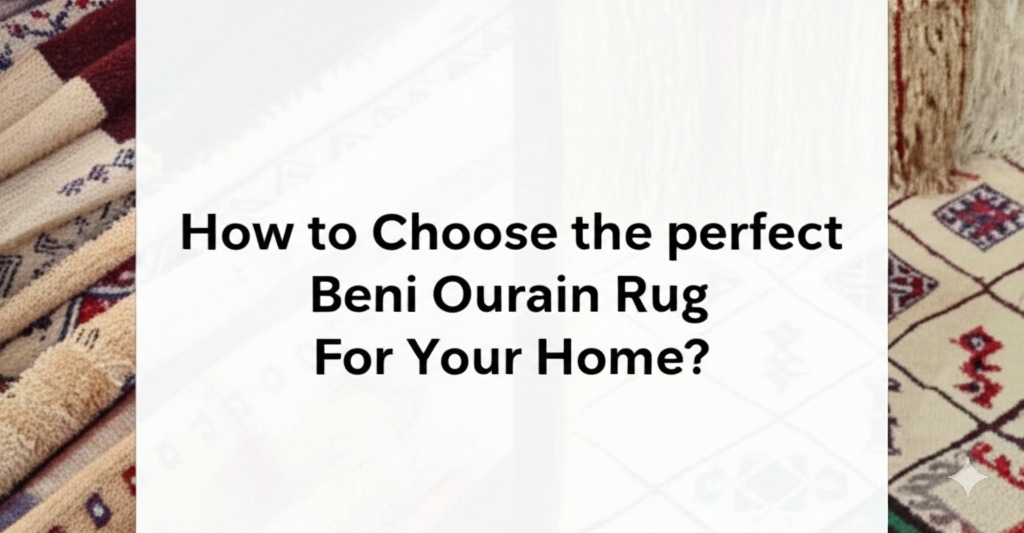 Close-up of a cream-colored Beni Ourain Berber rug with black diamond patterns, demonstrating proper rug care at home. A hand gently cleans a small stain with a white cloth, showing an essential step when learning how to choose the perfect Berber rug for your home. The thick wool texture, natural light, wooden floor, and cleaning tools highlight the beauty and practicality of Berber rugs for modern interiors