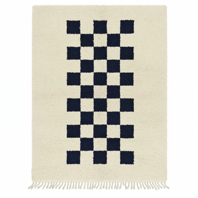 Monochrome Checkered Beni Ourain Rug — Handwoven in Morocco's Atlas Mountains