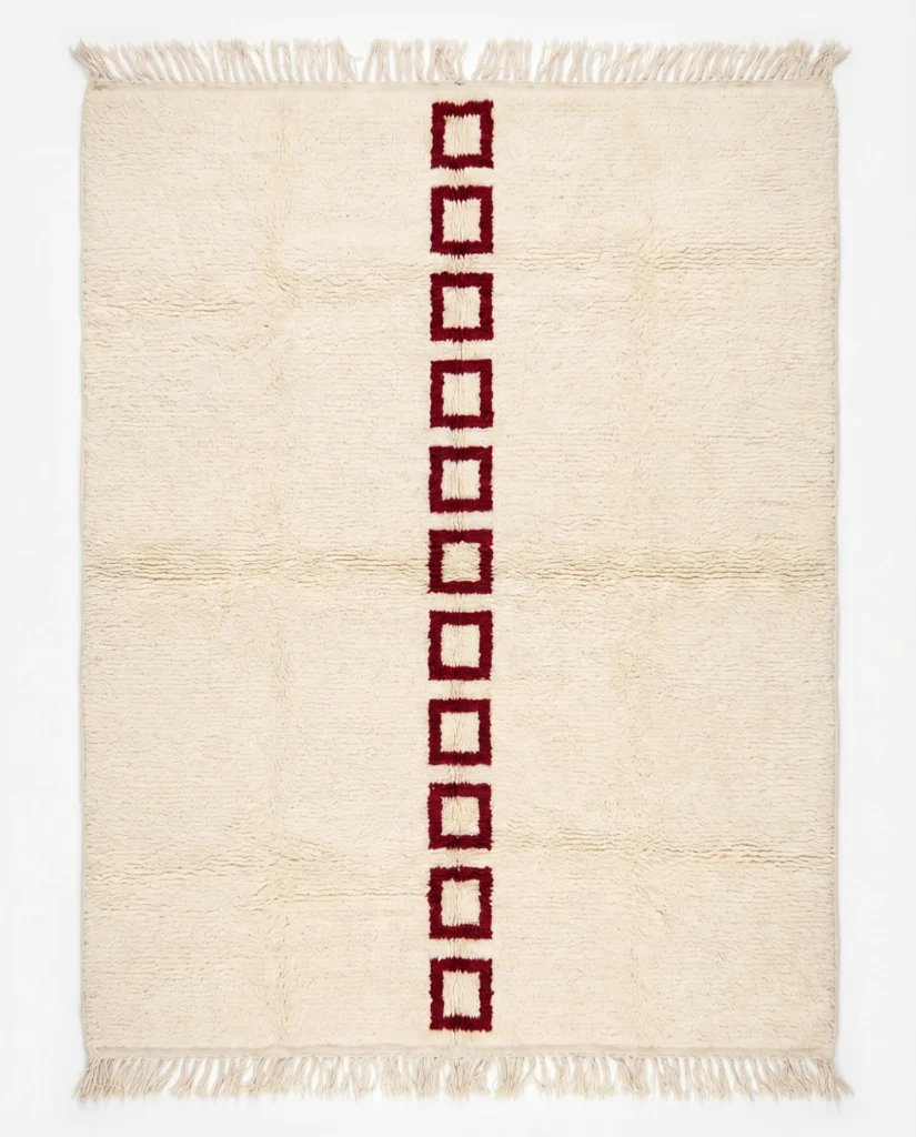 Burgundy Geometric Beni Ourain Rug — Handwoven in Morocco's Atlas Mountains