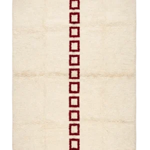 Burgundy Beni Ourain Rug | Cream & Geometric Squares