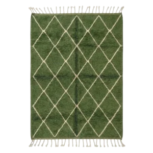 Green Beni Ourain Rug | Olive & Cream Diamond Pattern