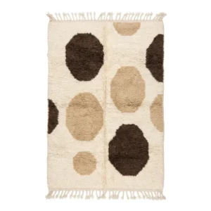 Ivory Beni Ourain rug with soft round organic shapes in brown and sand beige, wool rug