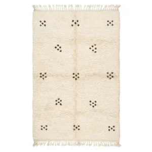 Ivory Beni Ourain rug with small clusters of brown dots in loose rows, hand-knotted wool