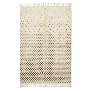 Ivory Beni Ourain rug with brown dots growing denser from top to bottom, hand-knotted wool