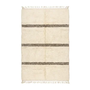 Ivory Beni Ourain rug with three groups of fine brown triple stripes, hand-knotted wool